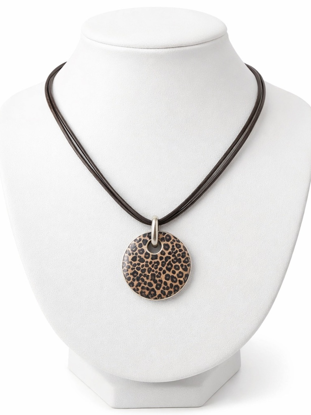 5/$25 Leopard Print Medallion Pendant on Layered Necklace